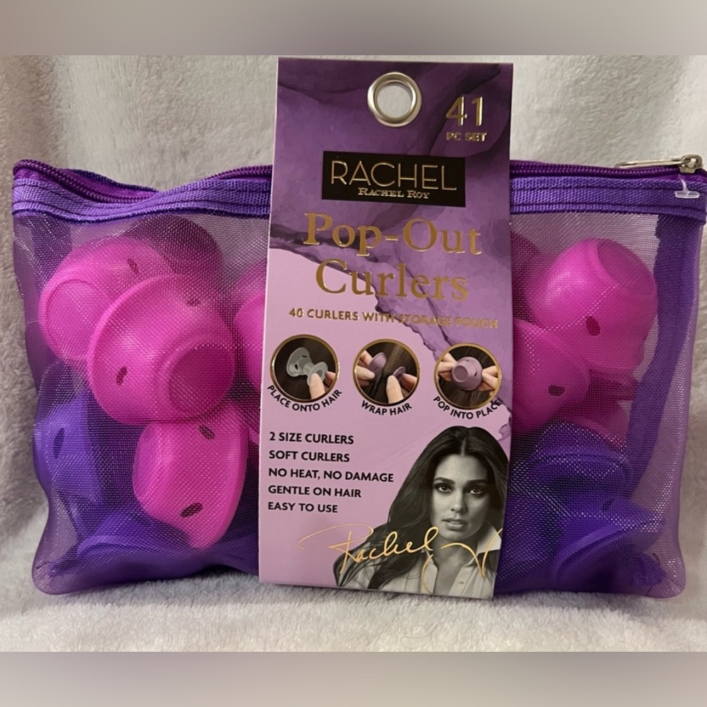 Rachel Roy Pop-Out Curlers Set 40 Rollers Storage Pouch, Heatless Hair Styling